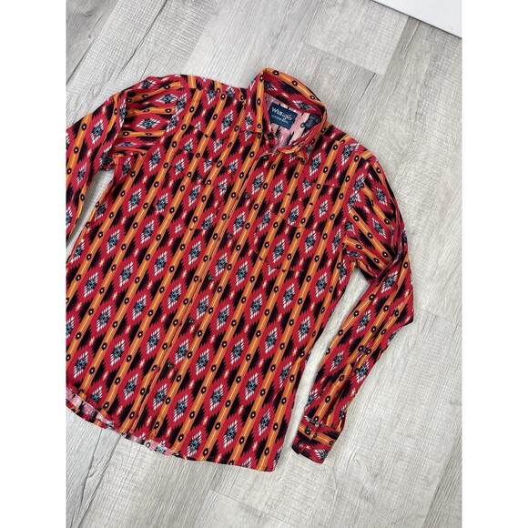 Vtg Wrangler Women’s XL Western Shirt Extra Large Aztec Long Sleeve Orange Red I - Picture 2 of 7